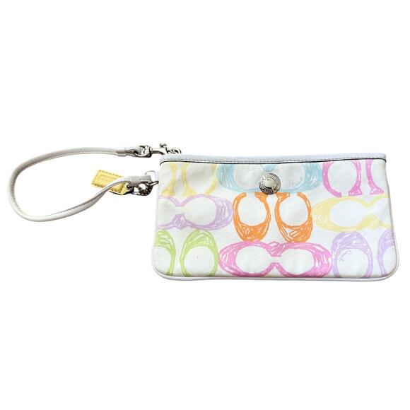 Vintage Y2K Coach Hampton Wristlet Pastel Monogram Signature Scribble - Picture 1 of 9